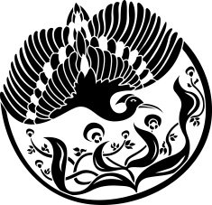 Round floral pattern with bird