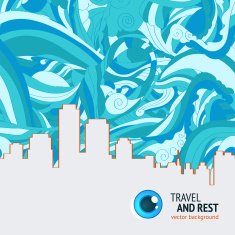 Blue gamma city sky illustration