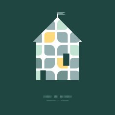 Vector abstract gray yellow rounded squares house silhouette pattern frame