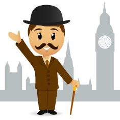 Cartoon english gentleman greeting with big ben N2