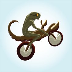 lizzard rides a scorpion bike