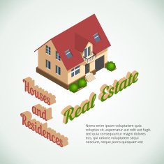 Vector flat 3d real estate poster N2