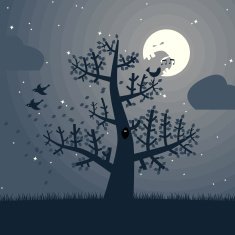 Happy Bird Tweeting And Angry Moon Screaming