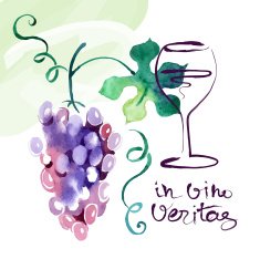 Painted watercolor card with grape leaves