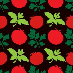 Seamless pattern with silhouettes tomato and leafs
