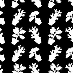 Seamless pattern with silhouettes flowers in pots