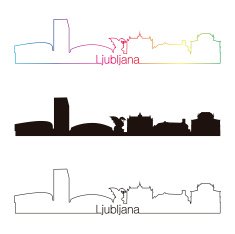 Ljubljana skyline linear style with rainbow