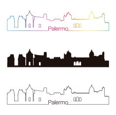 Palermo skyline linear style with rainbow