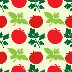 Seamless pattern with silhouettes tomato and leaf