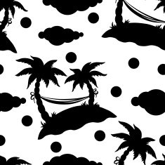 Seamless pattern with coconut palm trees clouds hammock N2
