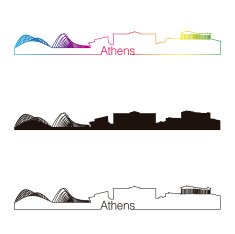Athens skyline linear style with rainbow N2