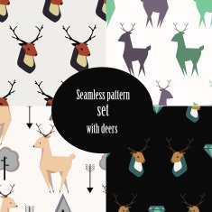 Seamless vector pattern set with deers
