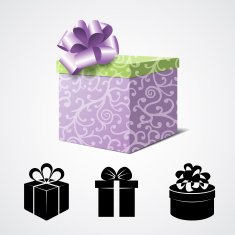 Gift Box Isolated on White and Some Present Icons