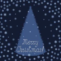 Christmas greeting card with tree and snowflakes