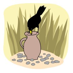 Black crow and a jug Aesops Fables vector