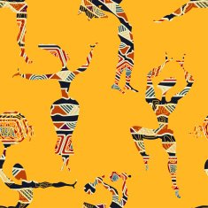 Ethnic yellow seamless texture with figures of dancing people V