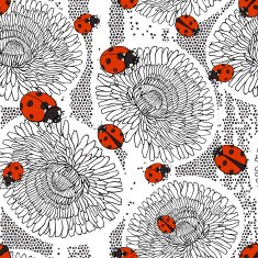 Seamless pattern with dandelions and ladybirds