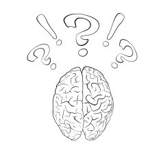 Brain with question mark and exclamation