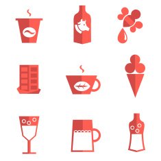 Liquid for drinking and dessert flat icons N2
