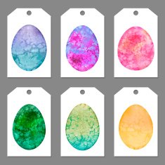 Set of tags for Easter Watercolor silhouettes eggs N4