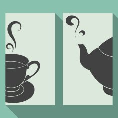 Business card set with silhouettes teapot and cup N2