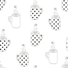 Monochrome seamless pattern with sketching cups N2