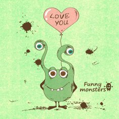 Monster holding a heart shape balloon