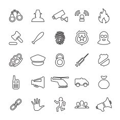 25 outline universal crime justice icons