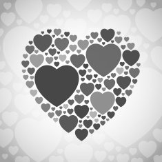 Grey and black heart shape on white background N2