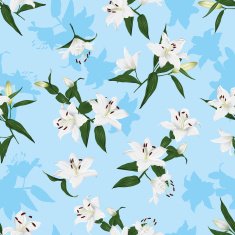 Hawaiian lilies blue seamless vector print N2
