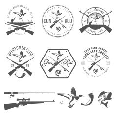 Set of vintage hunting and fishing design elements