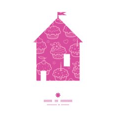Vector colorful cupcake party house silhouette pattern frame