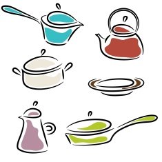 illustration with collection of ware isolated on white background