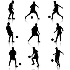 silhouettes of soccer players with the ball N17