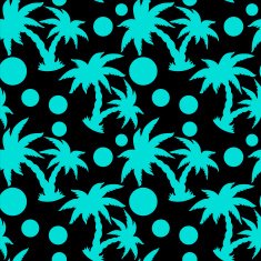 Seamless pattern with silhouettes coconut palm trees and circles