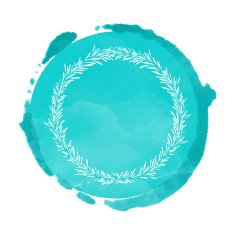 Watercolor blue circle paint stain and wreath