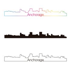 Anchorage skyline linear style with rainbow