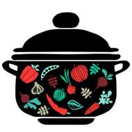 Black silhouette pan and colored vegetables