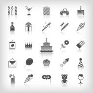 Collection of birthday jubilee holiday celebrating party icons Black silhouettes N2