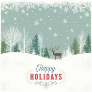 Holiday Background with Winter Forest Scene and Reindeer N2