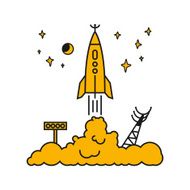 Start of the rocket in clouds vector illustration
