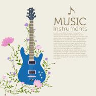concept of flowers entwined guitar vector background N3