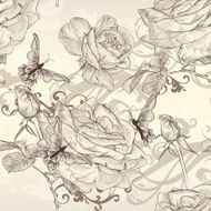 Beautiful vector seamless wallpaper with roses in vintage style
