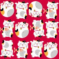 Traditional asian lucky cat Maneki neko Seamless background pattern N2