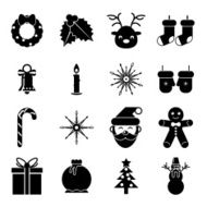 New Year Symbols Christmas Accessories Icons Isolated Silhouette Set Greeting