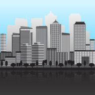 panorama of the city with large buildings N2