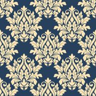 Damask style seamless pattern on blue