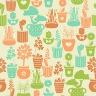 Seamless pattern with flowers in pots