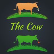 Label cow on the lawn