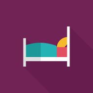 Hotel bed flat icon with long shadow N7